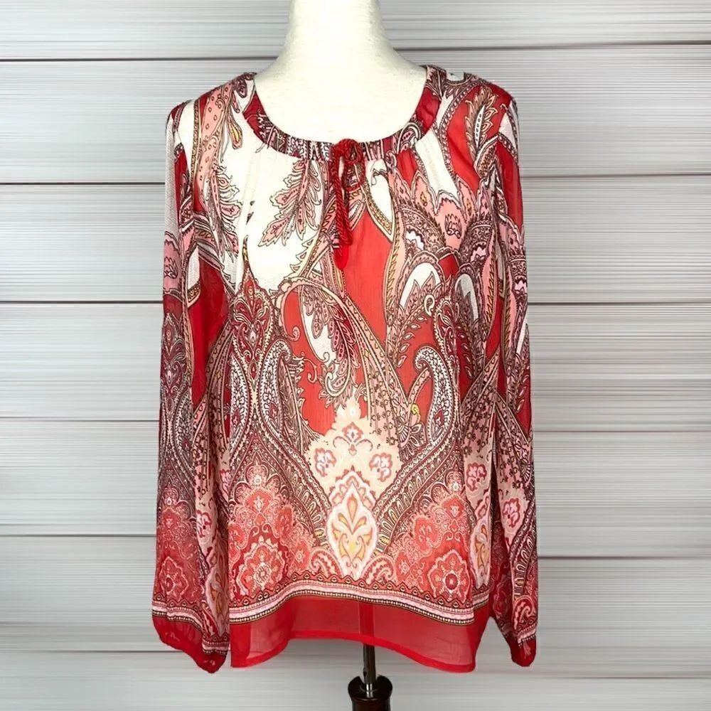 NWT Rose & Olive Boho Style Paisley Print Top Blouse with Tassels
